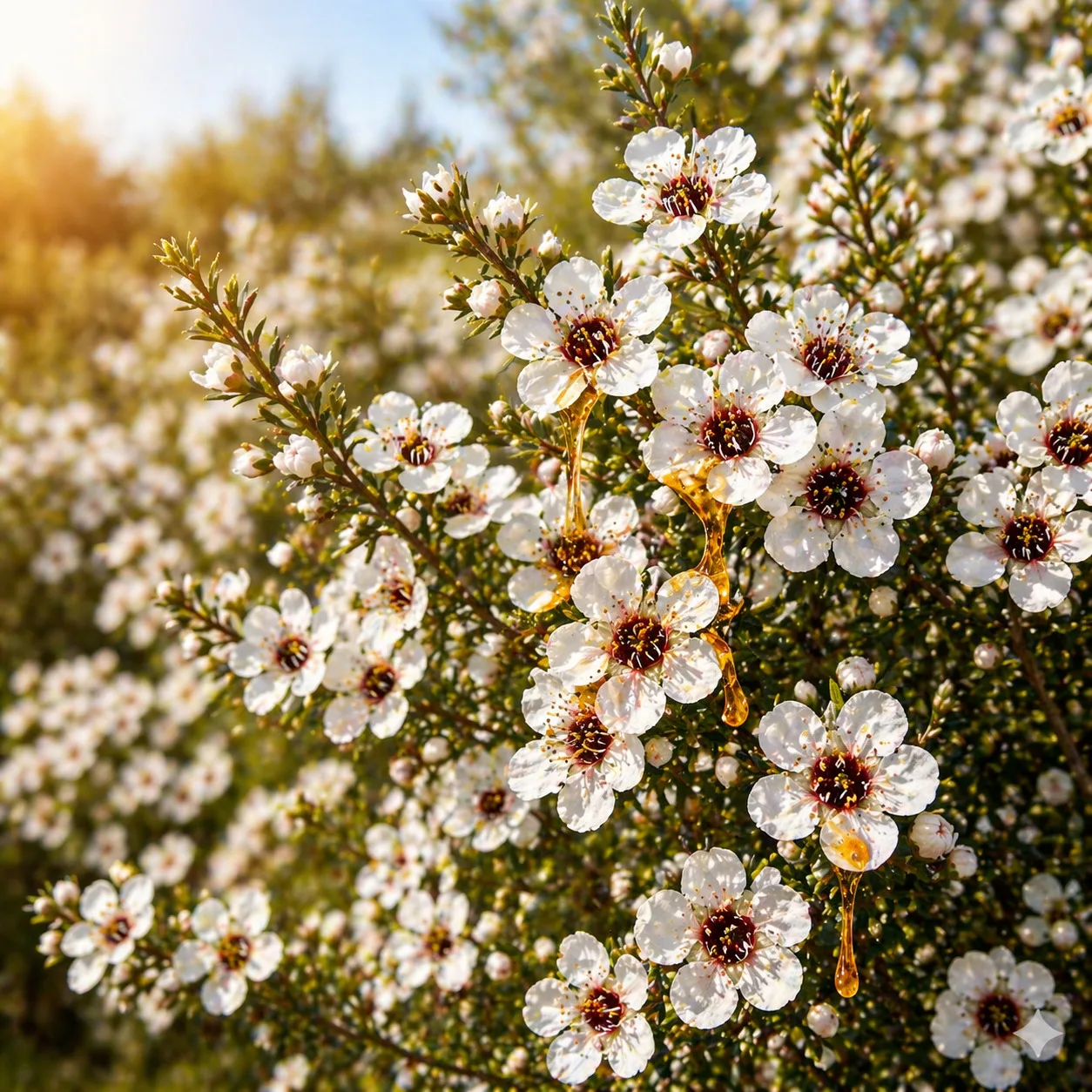 Manukafeld mit Blüten